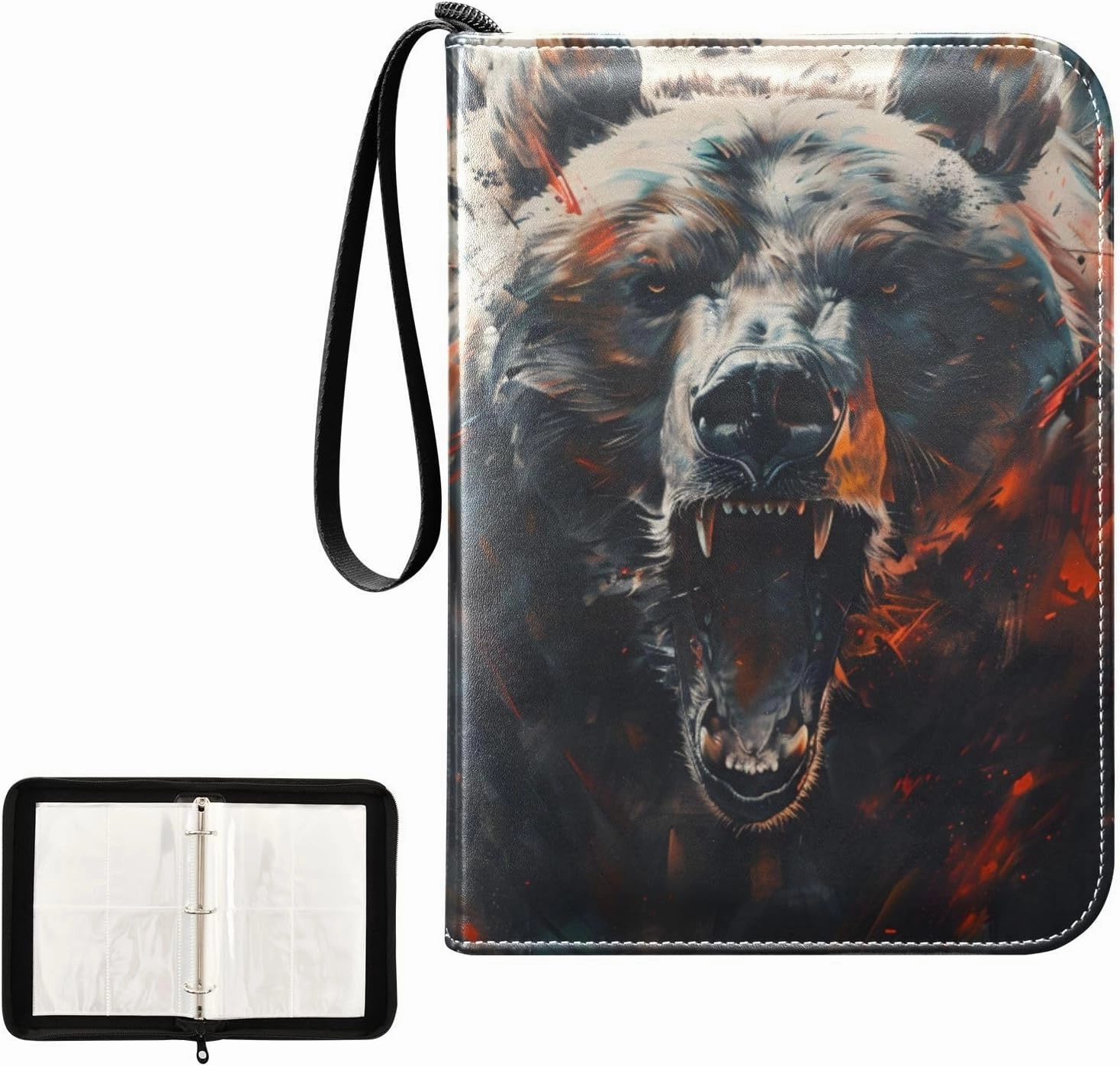 4 Pockets Trading Card Album Holder Book Folder Sports Card Binder Fierce Bear 400 Double Side Pockets for 3 Ring Binder Zipper