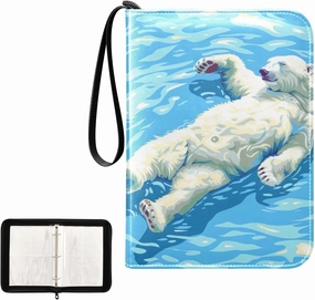 4 Pockets Trading Card Album Holder Book Folder Sports Card Binder Polar Bear Floating 400 Double Side Pockets for 3 Ring Binder Zipper