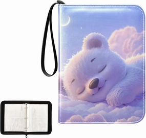 4 Pockets Trading Card Album Holder Book Folder Sports Card Binder White Bear 400 Double Side Pockets for 3 Ring Binder Zipper