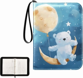 4 Pockets Trading Card Album Holder Book Folder Sports Card Binder White Bear Balloon 400 Double Side Pockets for 3 Ring Binder Zipper