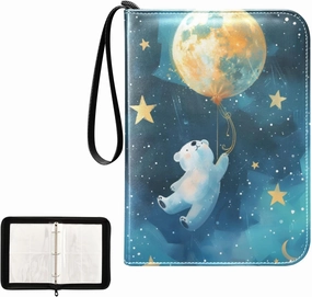 4 Pockets Trading Card Album Holder Book Folder Sports Card Binder White Bear Moon 400 Double Side Pockets for 3 Ring Binder Zipper