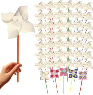 4E's Novelty DIY Pinwheels Craft for Kids (24 Pack) Color Your Own White Pinwheels, Bulk Summer Spring Easter Craft Kit for Boys & Girls, Arts and Craft Party Activity, Easter Basket Stuffers