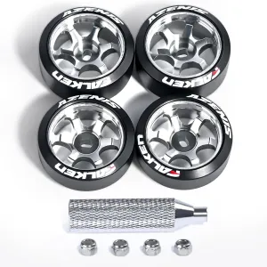 4Pcs 20mm 1/28 Rc Car Drift Wheel Hub with Drift Rc Car Logo Tires for 1/24 1/28 Mini-Z Mini-Q TG Racing Wltoys K969 RC Drift Car Upgrade Parts (Titanium)