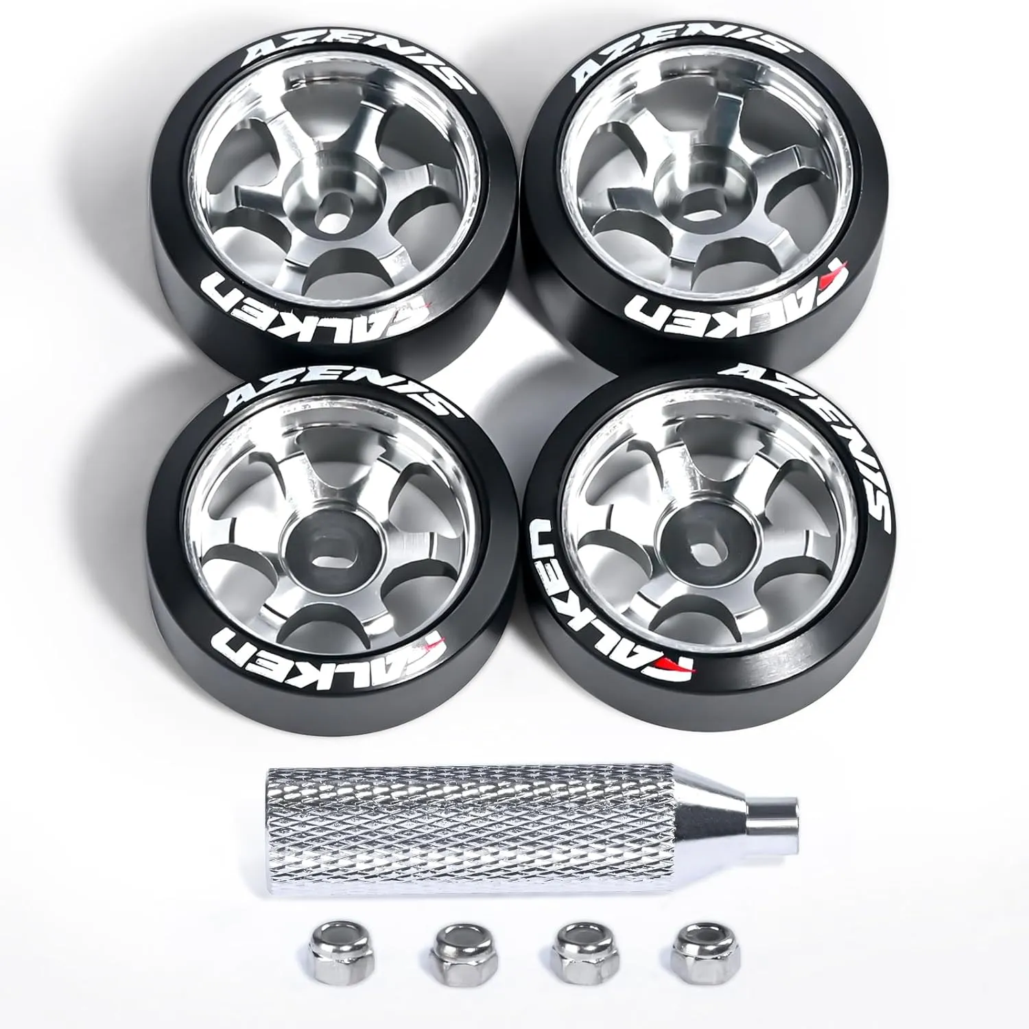 4Pcs 20mm 1/28 Rc Car Drift Wheel Hub with Drift Rc Car Logo Tires for 1/24 1/28 Mini-Z Mini-Q TG Racing Wltoys K969 RC Drift Car Upgrade Parts (Titanium)