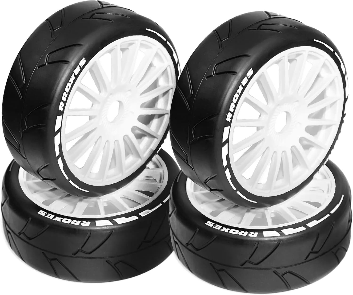 4PCS RC Off-Road Buggy 1:8 Tires and OD 103mm Arrow Pattern Hex 17mm Wheel Rims for 1:8 Scale RC On-Road Racing Car HPI WR8 HSP Hobao ARRMA Redcat Losi Kyosho VRX RC Rally Drift Car (A)