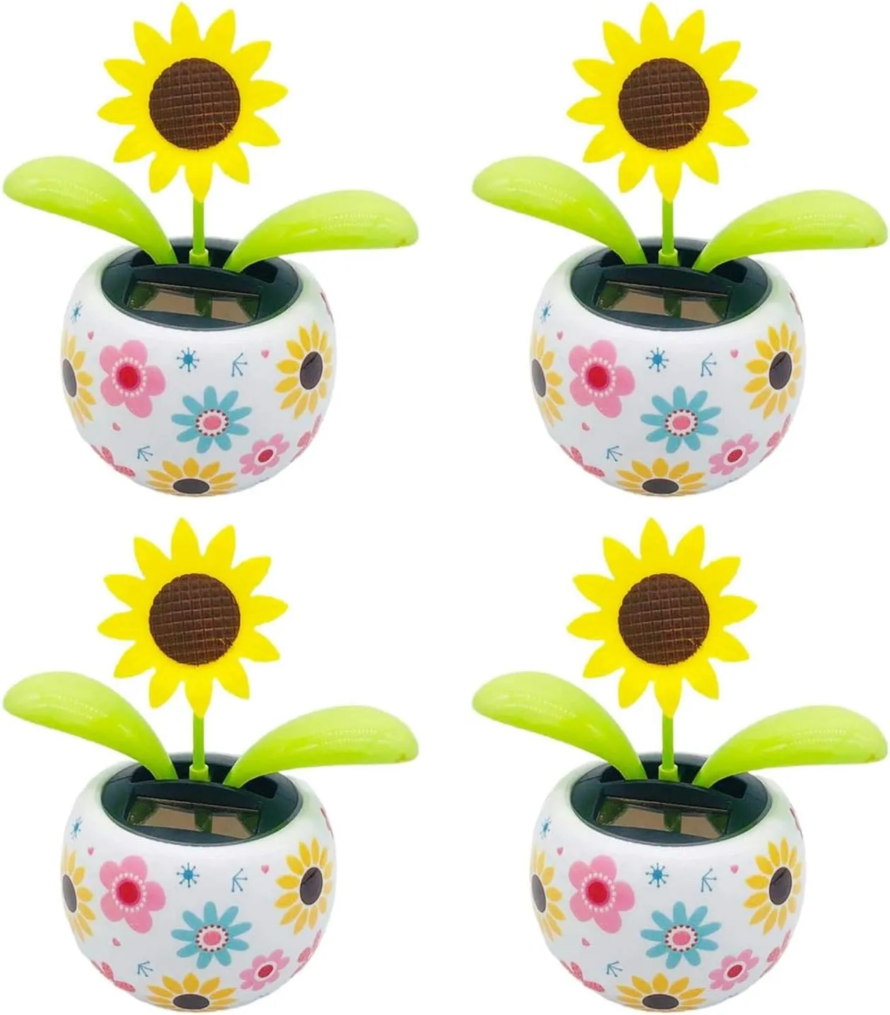 4Pcs Sunflower Solar Dancing Flower Dancing Solar, Powered Swinging Animated Dancer Toy Office Desk Car Decoration for Car, Funny Ornaments, Power Kits Dolls and Accessories