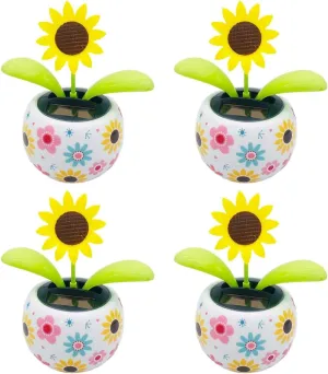 4Pcs Sunflower Solar Dancing Flower Dancing Solar, Powered Swinging Animated Dancer Toy Office Desk Car Decoration for Car, Funny Ornaments, Power Kits Dolls and Accessories
