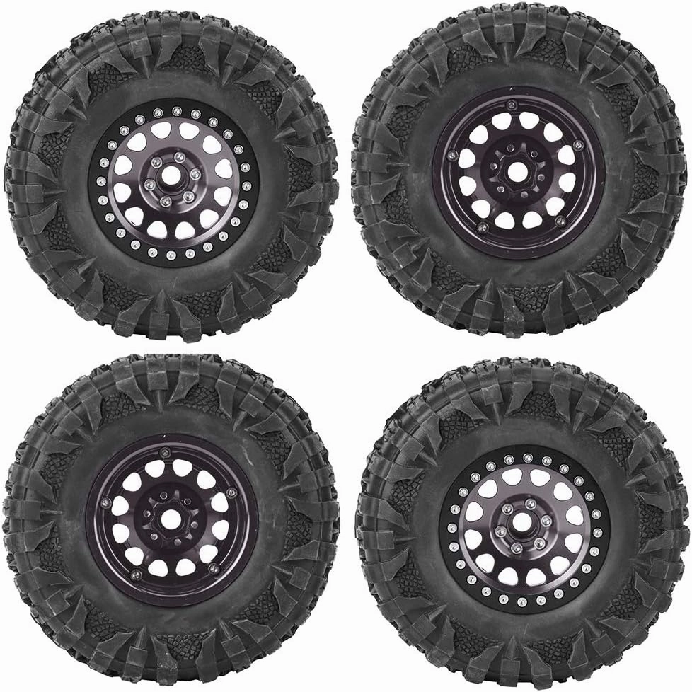 4pcs RC Rubber Tire, Crawler 2.2-inch Metal Hex Wheel Hub Accessory Fit for 1:10 On Road Racing Car ()