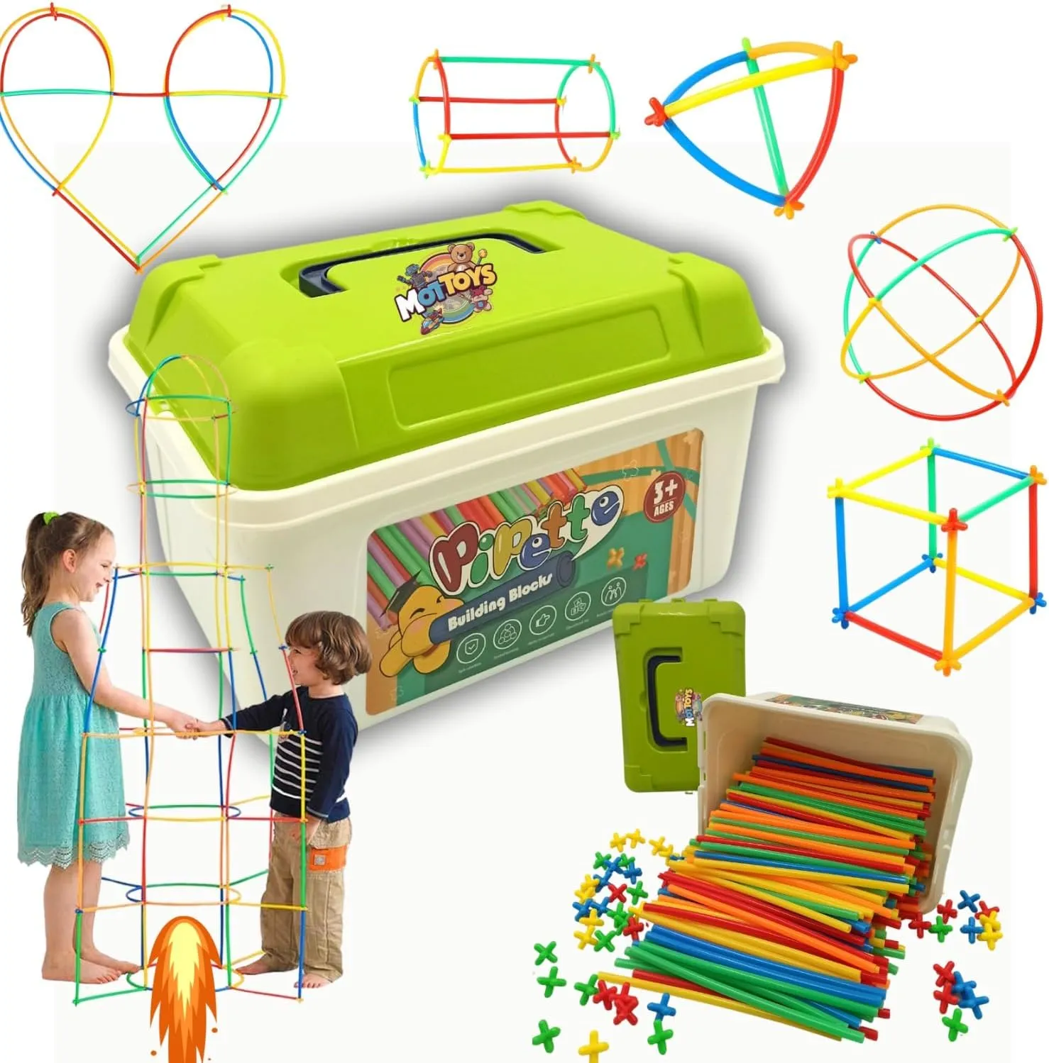 500 Pcs Fort Building Kit - 250 Sticks, 250 Connectors STEM Constructor - Creative Indoor Buildable Kit for Kids - Outdoor Toy for Ages 4-8 - DIY Interlocking Straw Set