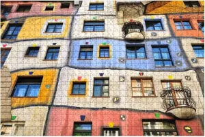 500 Piece Colourful Facade of The Hundertwasser House, Hundertwasserhaus, Large Piece Jigsaw Puzzles for Adults Educational Toy for Kids Creative Games Entertainment Wooden Puzzles Home Decor