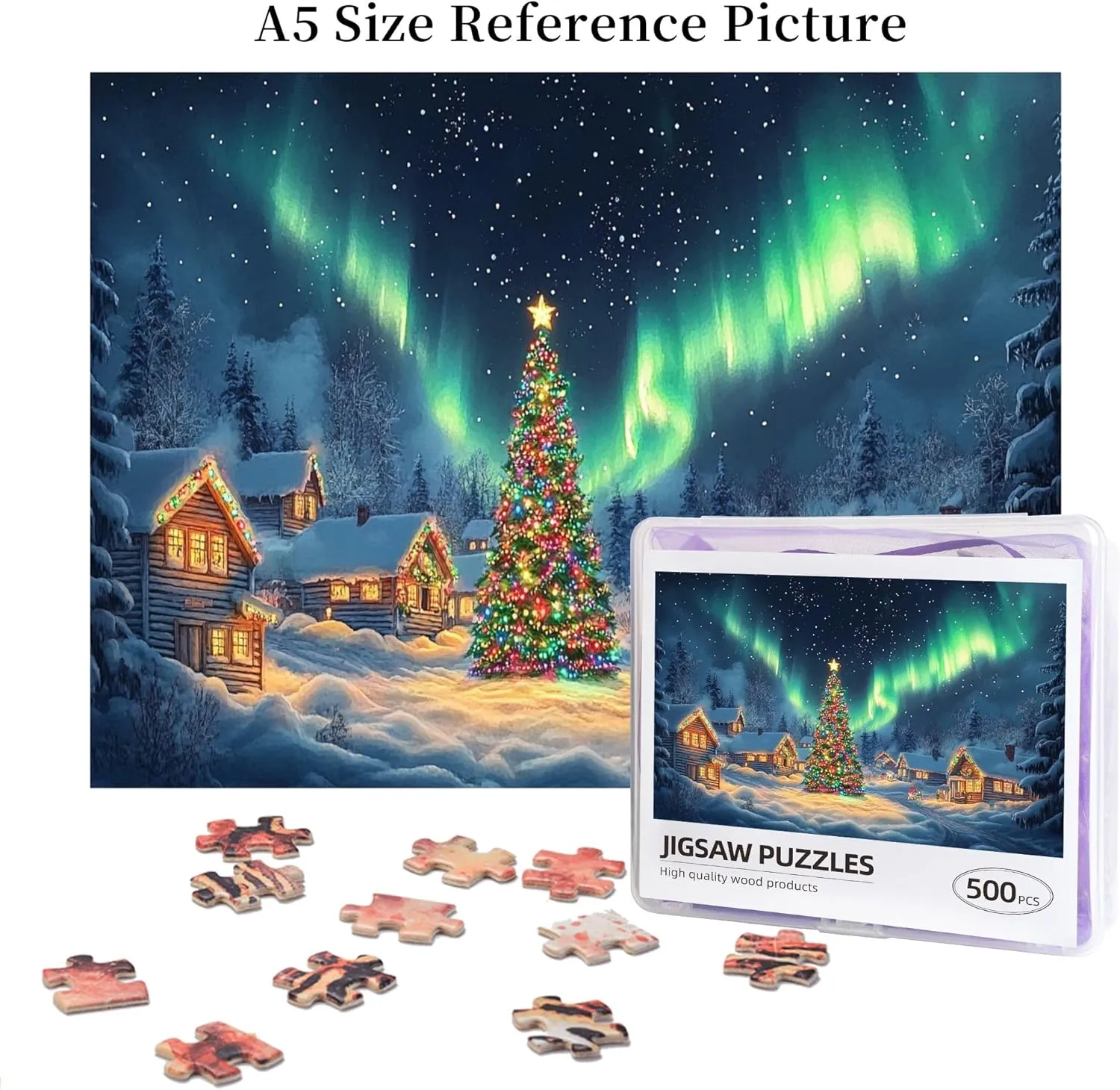 500 Piece Jigsaw Puzzles Polar Christmas Snow Scenery,Creative Activity Hobbies for Adults,Collectible Puzzle Featuring Christmas,Classic Wooden Puzzle for Adults