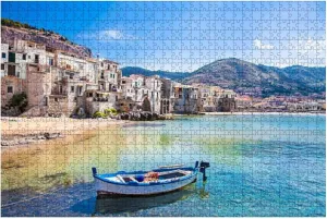 500 Piece Old Harbor with Wooden Fishing Boat in cefalu, Sicily Italy Water Large Piece Jigsaw Puzzles for Adults Educational Toy for Kids Creative Games Entertainment Wooden Puzzles Home Decor