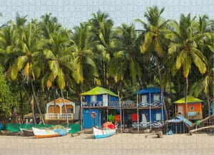 500 Piece Puzzle for Adults Jigsaw Educational Games,Family Puzzles Fishing Boats Palolem Beach Goa India DIY Puzzle, Creative Fun, Classic Puzzle for Adults and Children