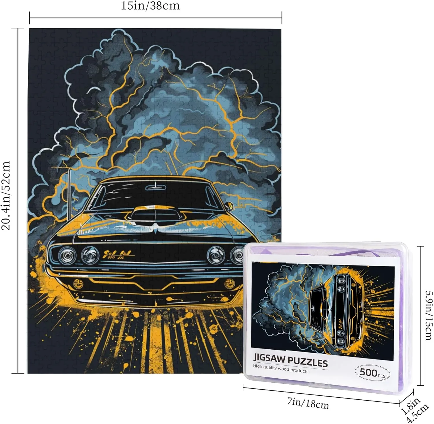 500 Piece Puzzle for Adults Roaring Racing car,Unique Artwork for Adults,Classic Racing car Wooden Puzzles,for Racing car Lover Gift,Impossible Hard Difficult Challenging Puzzles for Adults