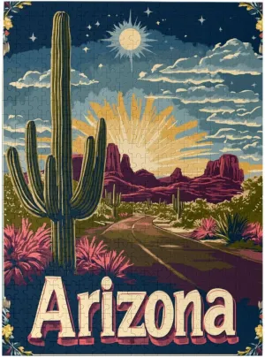 500 Piece Wooden Puzzle for Adults,Iconic Arizona Desert Landscape with Towering Saguaro Cacti,Southwestern Wilderness Artwork,Brain Training Challenge,Stress Relief Activity