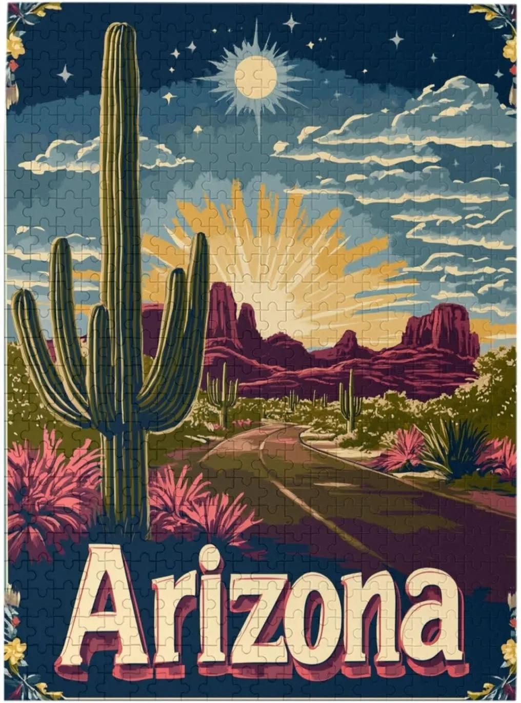 500 Piece Wooden Puzzle for Adults,Iconic Arizona Desert Landscape with Towering Saguaro Cacti,Southwestern Wilderness Artwork,Brain Training Challenge,Stress Relief Activity