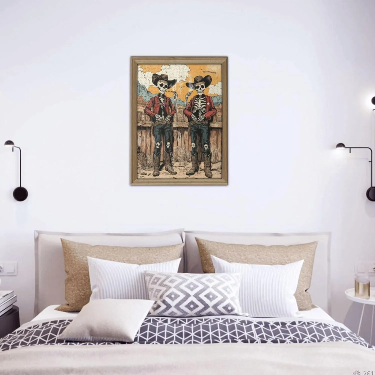 500 Piece Wooden Puzzle for Adults,Two Skeleton Cowboys in Desert,Brain Training Challenge, Stress Relief Activity,Unique Artwork for Adult,Eco-Friendly Pieces，Gifts for Friends