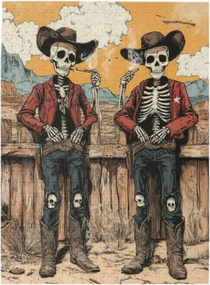 500 Piece Wooden Puzzle for Adults,Two Skeleton Cowboys in Desert,Brain Training Challenge, Stress Relief Activity,Unique Artwork for Adult,Eco-Friendly Pieces，Gifts for Friends