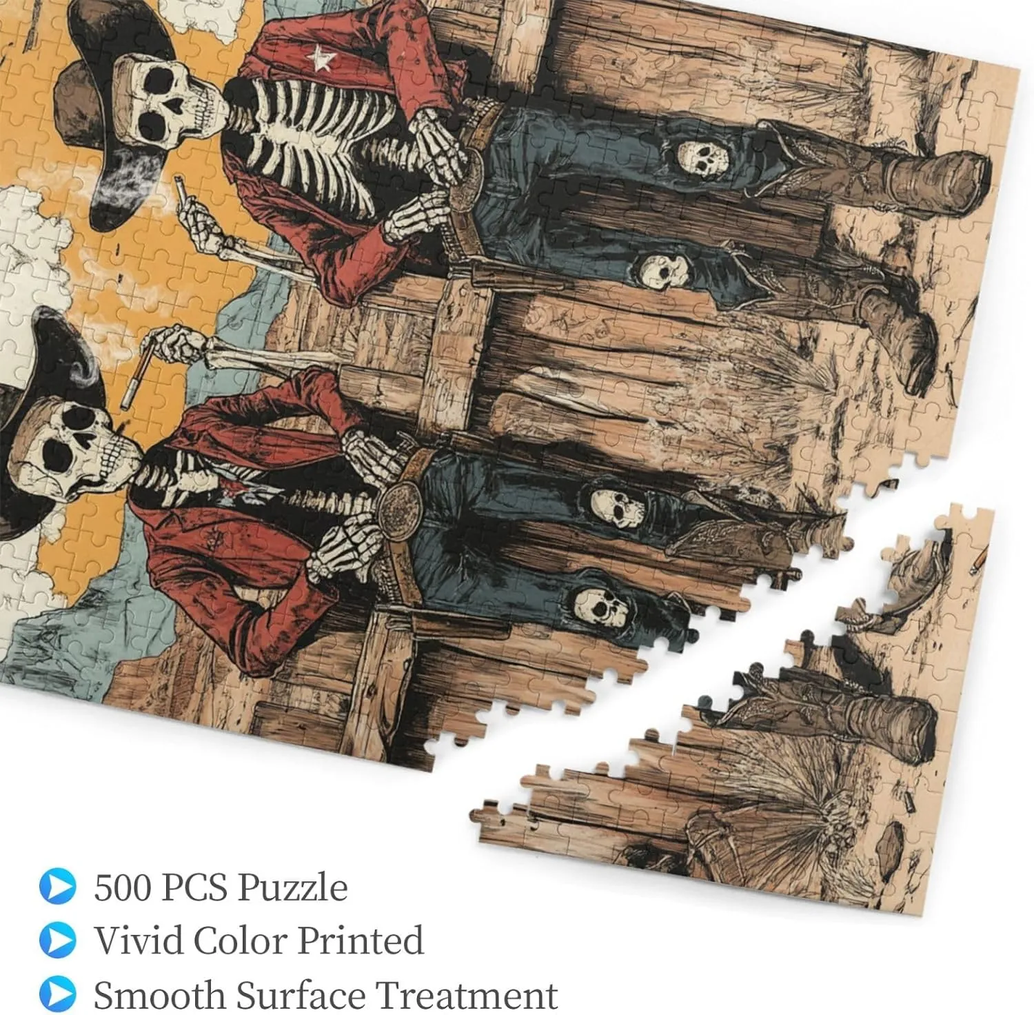 500 Piece Wooden Puzzle for Adults,Two Skeleton Cowboys in Desert,Brain Training Challenge, Stress Relief Activity,Unique Artwork for Adult,Eco-Friendly Pieces，Gifts for Friends