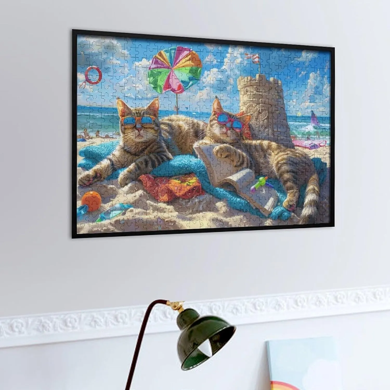 500 Pieces Adult Wooden Puzzle, Fun Beach Cat Party-2 Challenging Gift for Jigsaw Puzzle Lovers, Enjoy Happy Time with Friends, Framable Room Wall Decoration