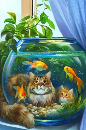 500 Pieces Jigsaw Puzzle for Adults Teens Kids, Aquarium Cat Wood Jigsaw Puzzle, Brain Challenge Educational Game Relaxation Family Activities Decoration Puzzle
