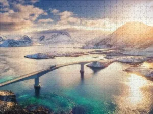 500 Pieces Jigsaw Puzzles for Adults Aerial View Bridge Sea and Snowy Mountains Islands Norway Puzzles Clearance Puzzles Great Gift for Boys Girls Family Activity Fun Puzzle Games Toys