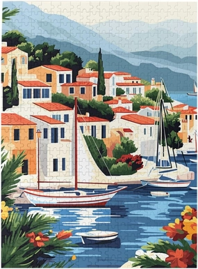 500 pcs puzzle for adults,fishing village pier, modern art style design, wooden puzzles, each piece is unique, ideal for training patience and concentration,pleasure both body and mind