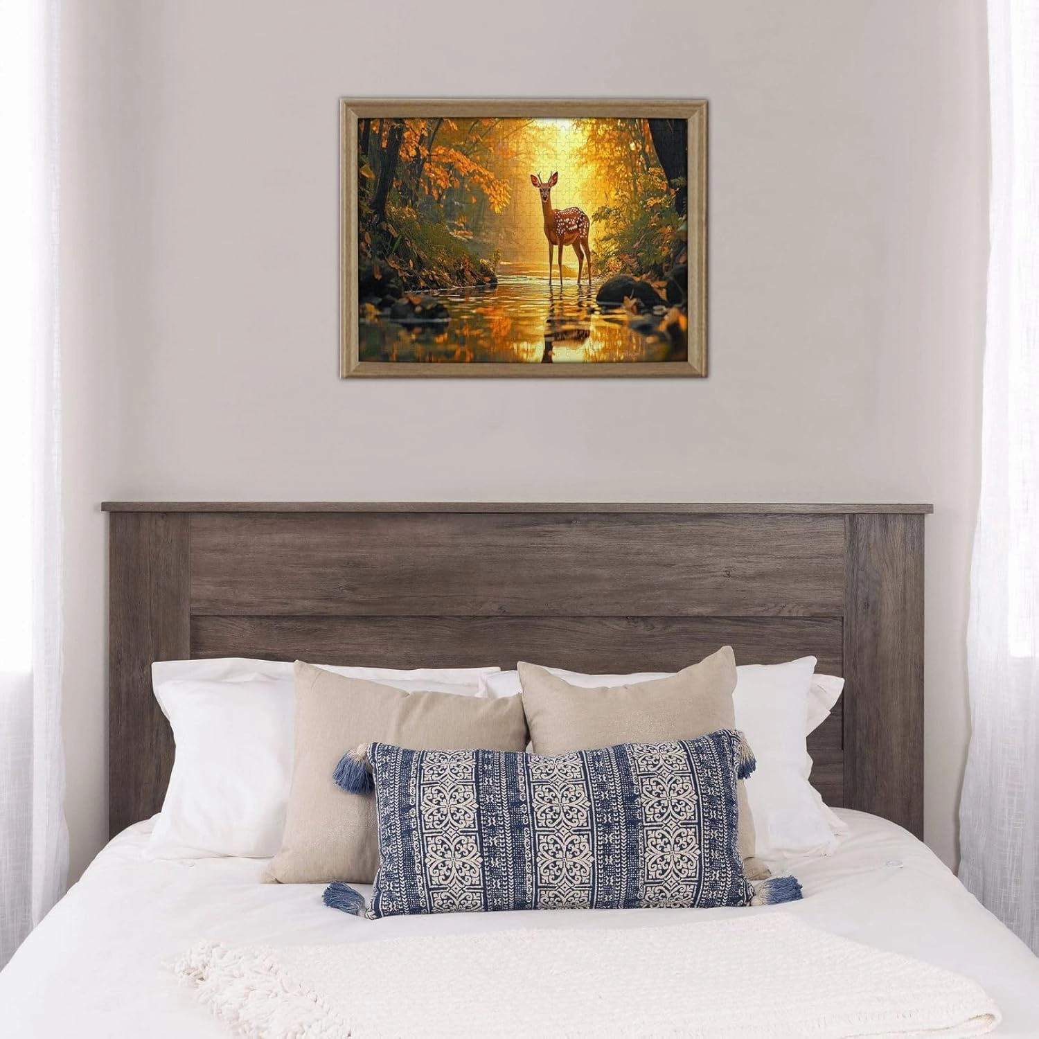 500 Pcs Wooden Puzzle for Adults, Golden Autumn Stag by Jungle Stream, Intricate Antler Textures with Floating Leaf Reflections, Creative Play & Holiday Party Gifts Artwork