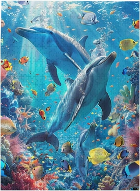 500 Piece Jigsaw Puzzle for Adults - Dolphins Fish Reefs Coral Sea Underwater Colorful Wooden Puzzle, Impossible Challenging Difficult Puzzles,