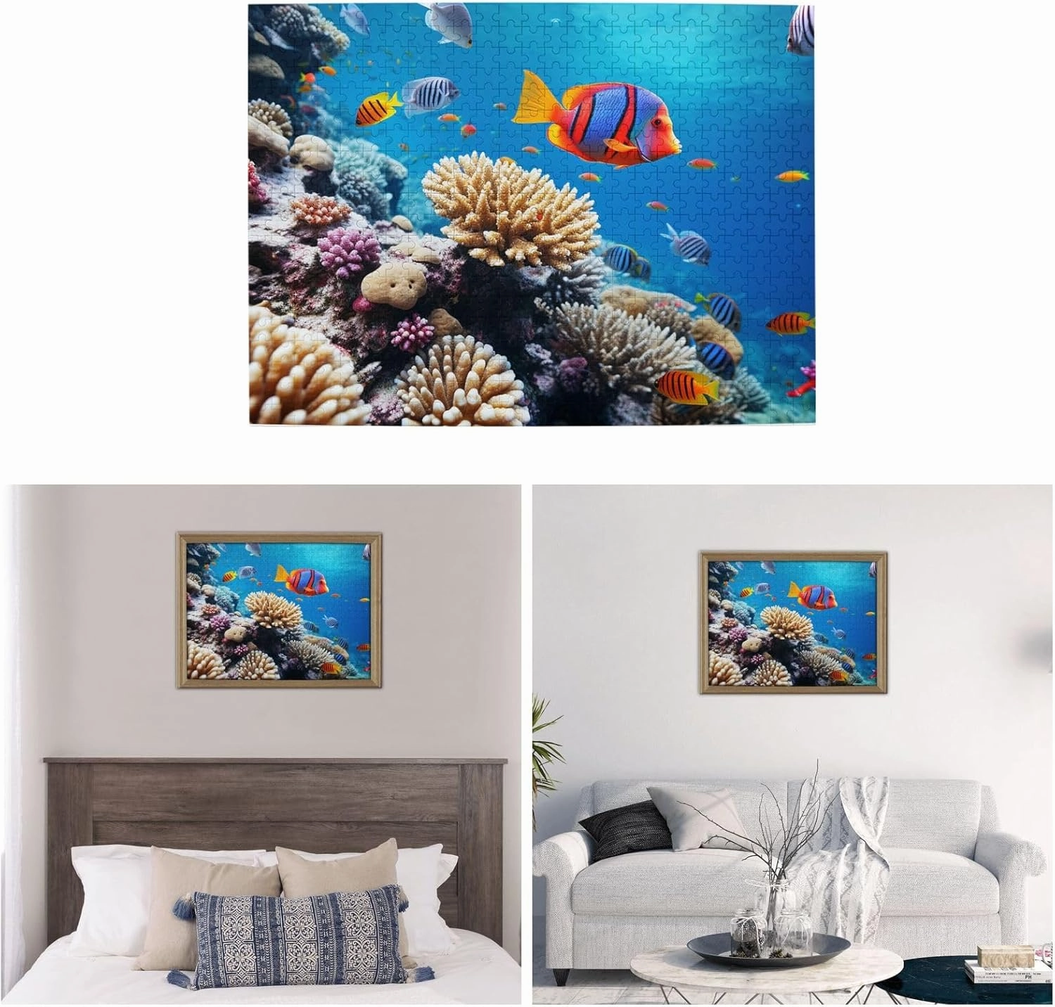 500 Piece Jigsaw Puzzle for Adults Challenging Puzzle for Game Nights Gifts Personalized Picture Puzzle Ocean Tropical Fish Coral Custom Wood Puzzle for Family, Finished Size 20.4"x15"