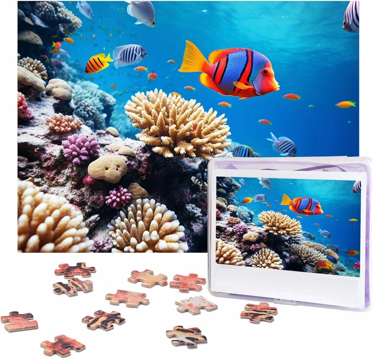 500 Piece Jigsaw Puzzle for Adults Challenging Puzzle for Game Nights Gifts Personalized Picture Puzzle Ocean Tropical Fish Coral Custom Wood Puzzle for Family, Finished Size 20.4"x15"