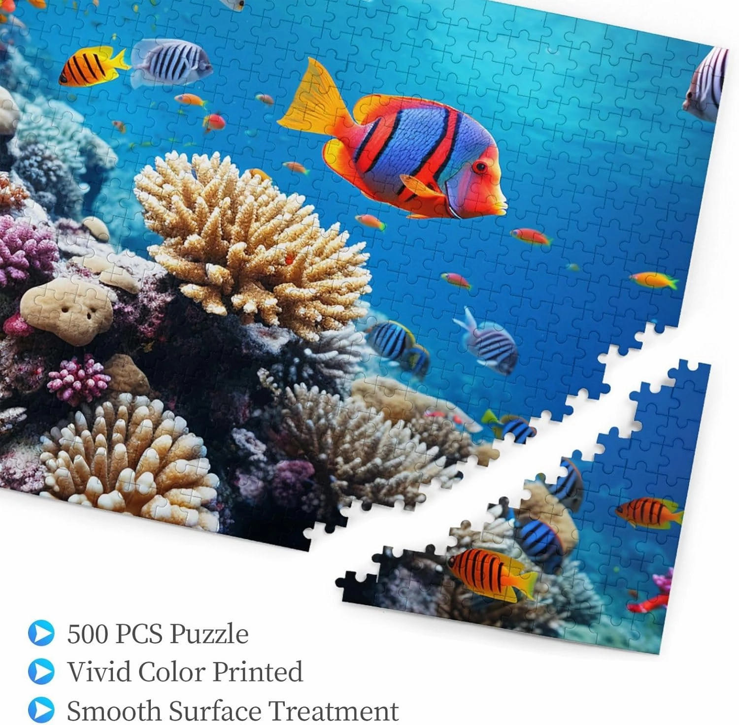 500 Piece Jigsaw Puzzle for Adults Challenging Puzzle for Game Nights Gifts Personalized Picture Puzzle Ocean Tropical Fish Coral Custom Wood Puzzle for Family, Finished Size 20.4"x15"