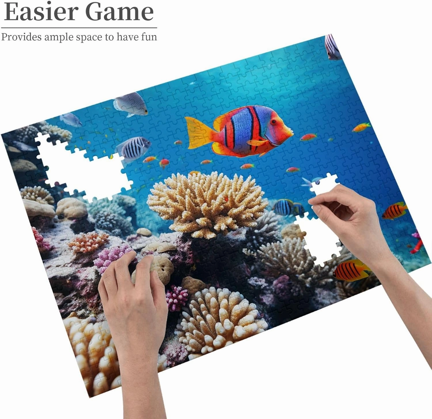 500 Piece Jigsaw Puzzle for Adults Challenging Puzzle for Game Nights Gifts Personalized Picture Puzzle Ocean Tropical Fish Coral Custom Wood Puzzle for Family, Finished Size 20.4"x15"