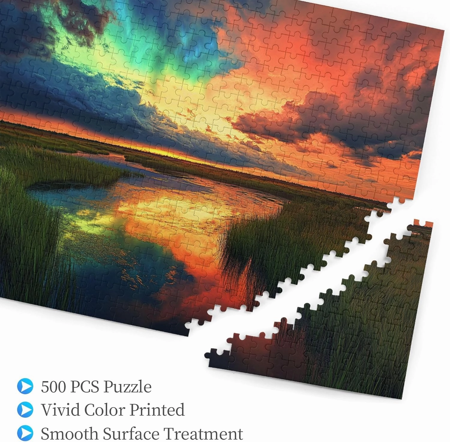 500 Piece Jigsaw Puzzle for Adults Prairie River Sunset,Great for Relaxation and Display for Puzzle Lovers,Vibrant Colors,Unique and Beautiful Design,Classic Sunset Scenery Wooden Puzzle