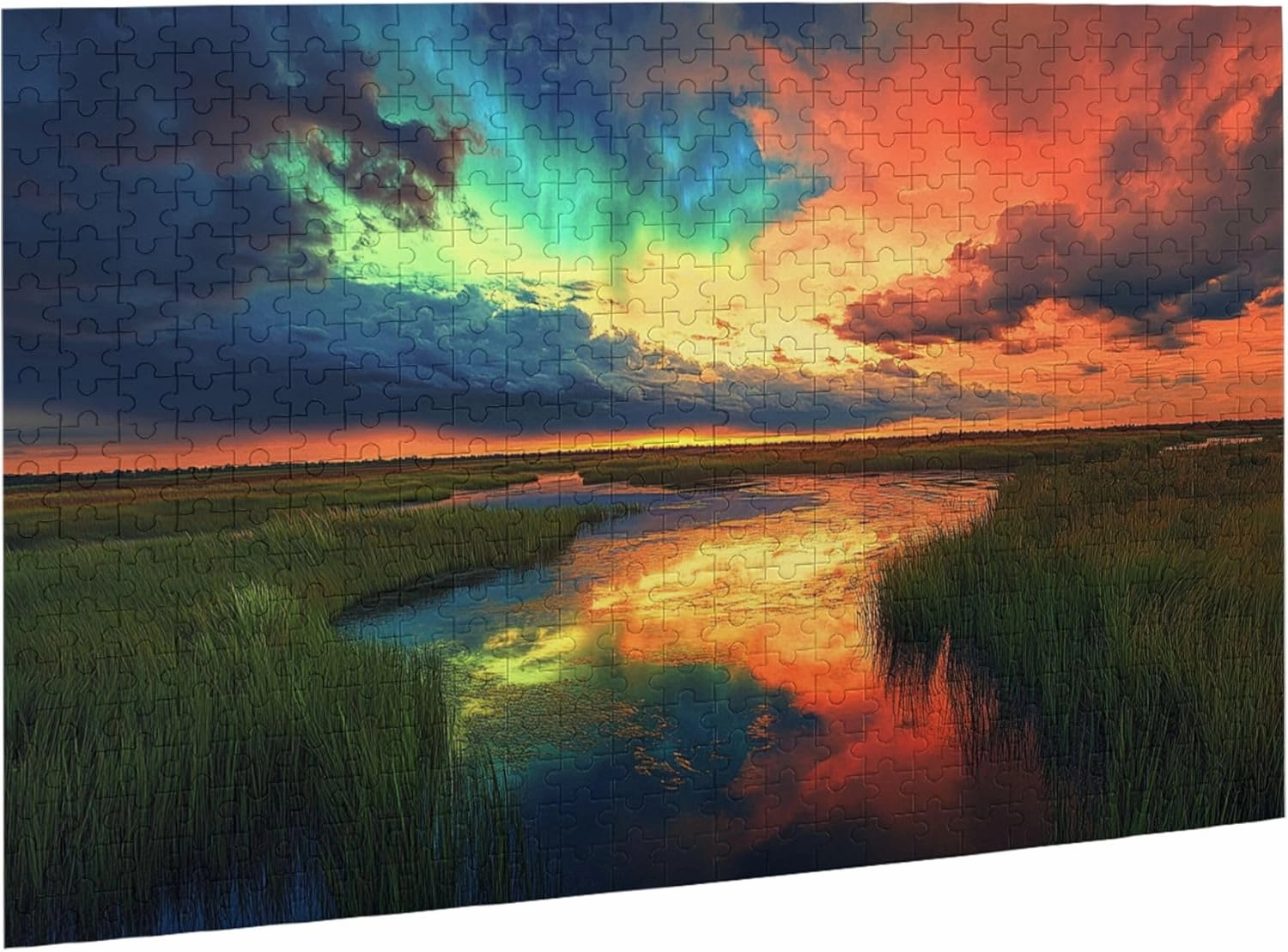 500 Piece Jigsaw Puzzle for Adults Prairie River Sunset,Great for Relaxation and Display for Puzzle Lovers,Vibrant Colors,Unique and Beautiful Design,Classic Sunset Scenery Wooden Puzzle