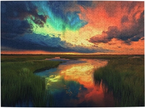 500 Piece Jigsaw Puzzle for Adults Prairie River Sunset,Great for Relaxation and Display for Puzzle Lovers,Vibrant Colors,Unique and Beautiful Design,Classic Sunset Scenery Wooden Puzzle