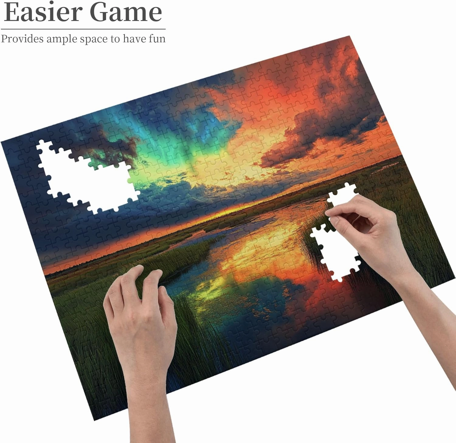 500 Piece Jigsaw Puzzle for Adults Prairie River Sunset,Great for Relaxation and Display for Puzzle Lovers,Vibrant Colors,Unique and Beautiful Design,Classic Sunset Scenery Wooden Puzzle