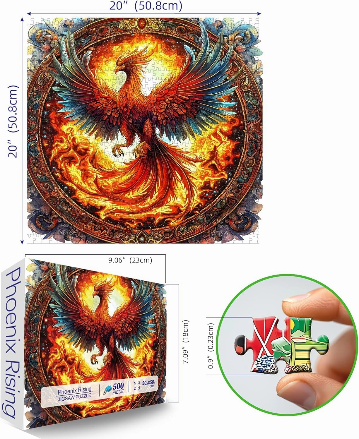 500 Piece Puzzles for Adults Clearance, Phoenix Rising Jigsaw Puzzle - Mythical Fire Bird Art, Challenging Collector's Edition 20x20 Inch