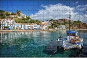 500 Piece Traditional Village of Evdilos in Ikaria Island Greece with Fishing Large Piece Jigsaw Puzzles for Adults Educational Toy for Kids Creative Games Entertainment Wooden Puzzles Home Decor