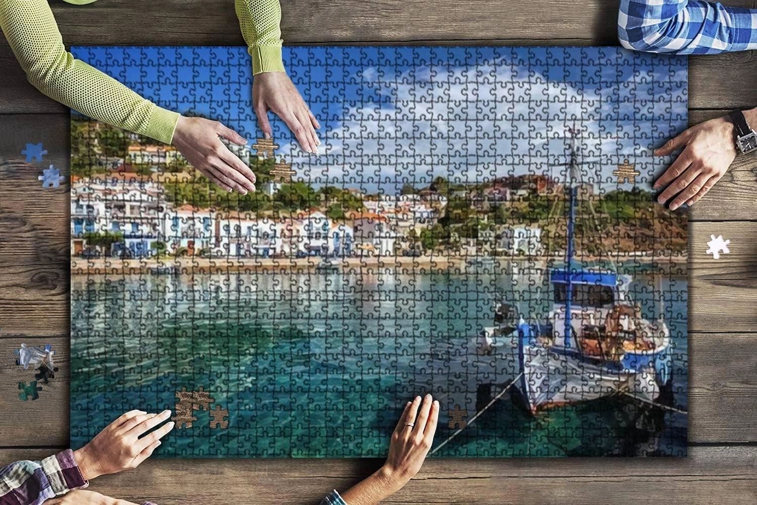 500 Piece Traditional Village of Evdilos in Ikaria Island Greece with Fishing Large Piece Jigsaw Puzzles for Adults Educational Toy for Kids Creative Games Entertainment Wooden Puzzles Home Decor