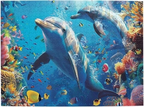 500 Piece Wooden Jigsaw Puzzle for Adults - Dolphins Fish Coral Reefs Sea Underwater Colorful Puzzle, Impossible Challenging Difficult Puzzles,