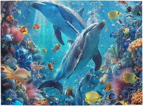 500 Piece Wooden Jigsaw Puzzle for Adults - Dolphins Fish Reefs Coral Sea Underwater Colorful Puzzle, Impossible Challenging Difficult Puzzles,