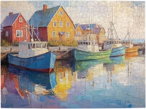 500 Piece Wooden Jigsaw Puzzle for Adults, Vibrant Harbor Scene with Colorful Fishing Boats & Coastal Houses, Challenging Art Puzzle for Wall Decor,Ideal for Relaxation and Family Fun