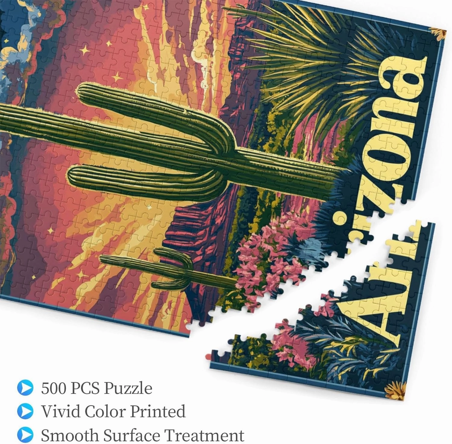 500 Piece Wooden Puzzle for Adults,Iconic Arizona Desert Landscape with Towering Saguaro Cacti,Brain Training Challenge,Stress Relief Activity,Southwestern Wilderness Artwork