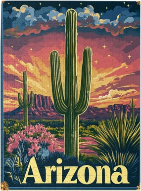 500 Piece Wooden Puzzle for Adults,Iconic Arizona Desert Landscape with Towering Saguaro Cacti,Brain Training Challenge,Stress Relief Activity,Southwestern Wilderness Artwork