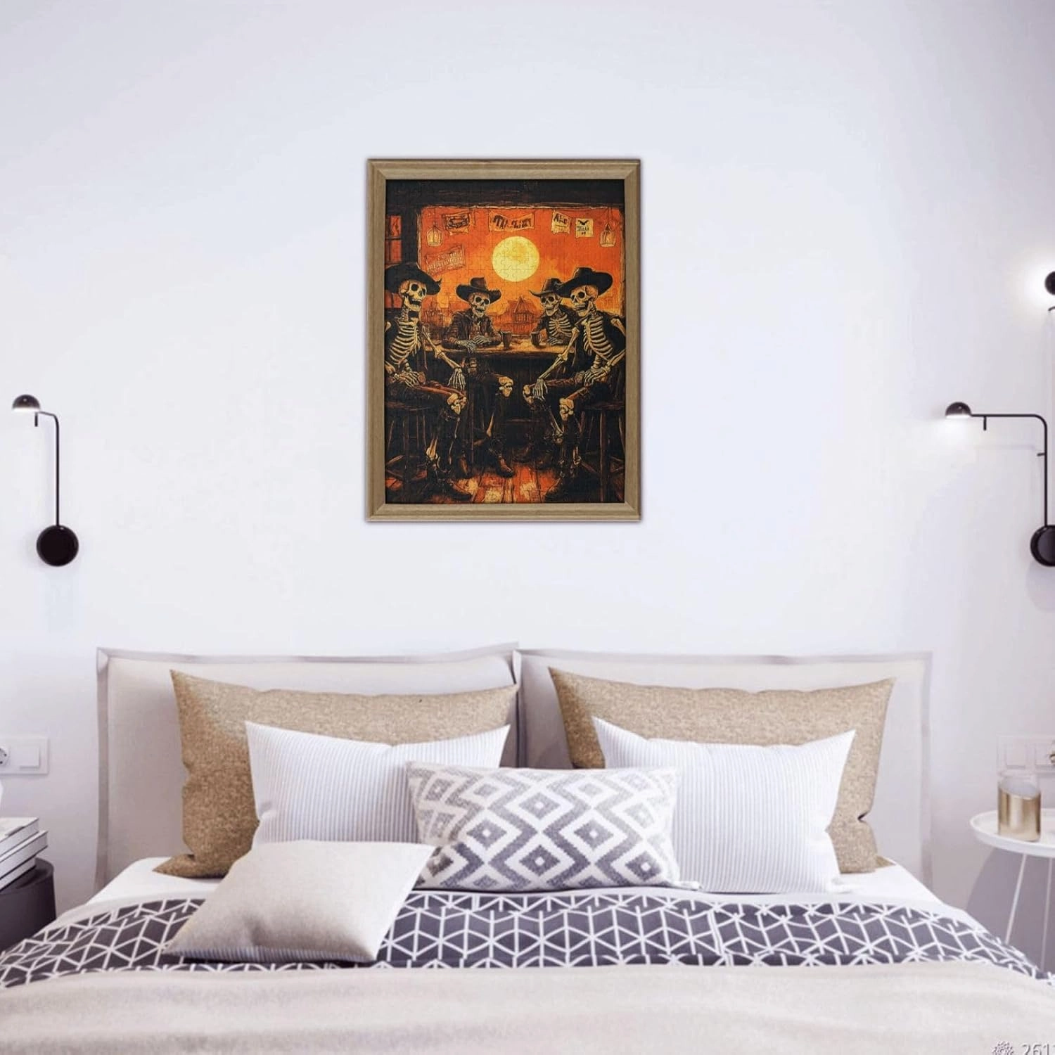 500 Piece Wooden Puzzle for Adults,Skeletal Partying at Sunset Drinks Table,Macabre Desert Happy Hour Artwork,Brain Training Challenge,Stress Relief Activity,Eco-Friendly Pieces