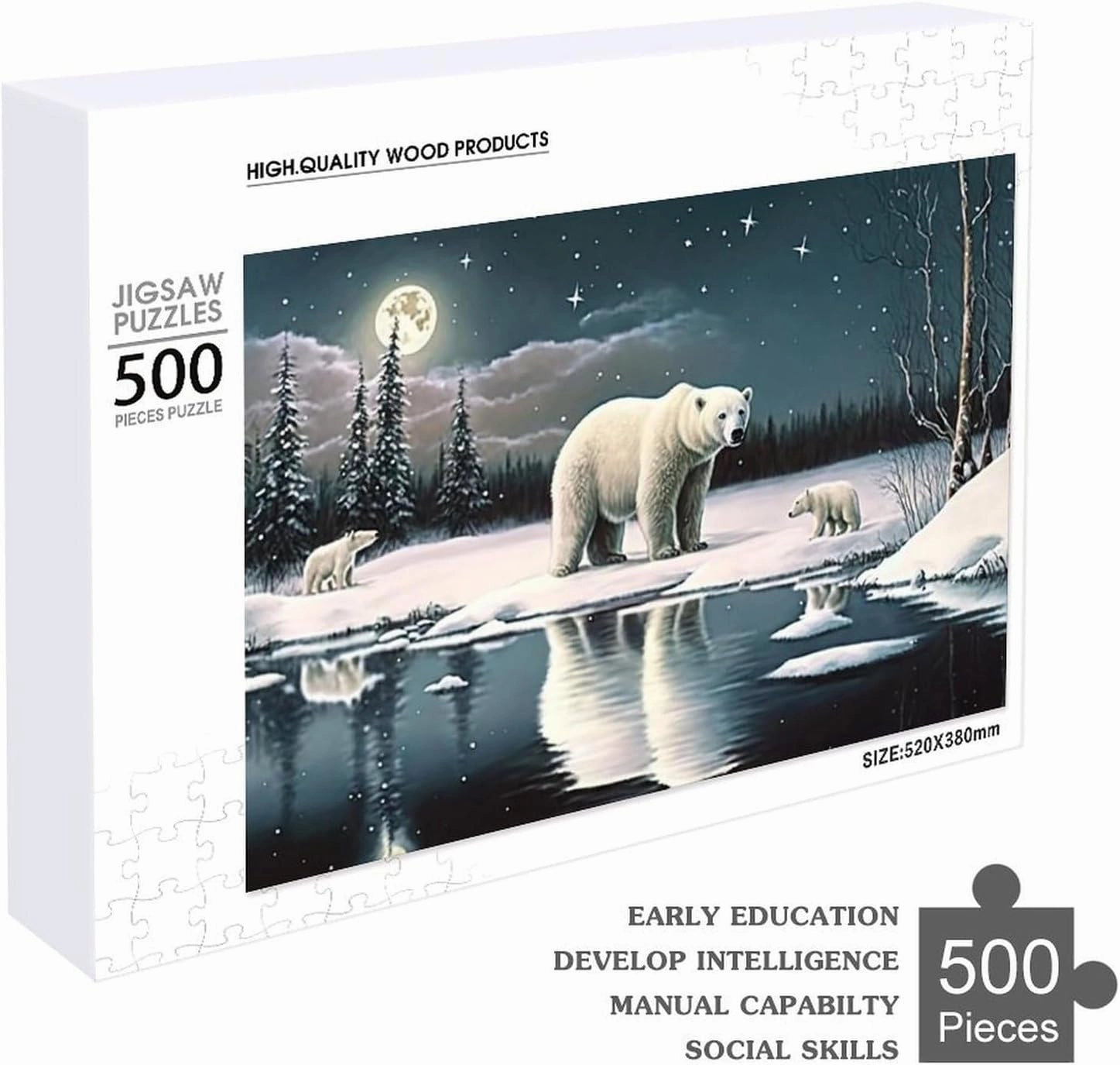 500 Pieces Jigsaw Puzzle for Adults - Winter Polar Bear Puzzles - Starry Night Animal Puzzle Challenging Educational Toys Gifts for Home Decor Family Activities