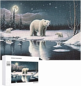 500 Pieces Jigsaw Puzzle for Adults - Winter Polar Bear Puzzles - Starry Night Animal Puzzle Challenging Educational Toys Gifts for Home Decor Family Activities