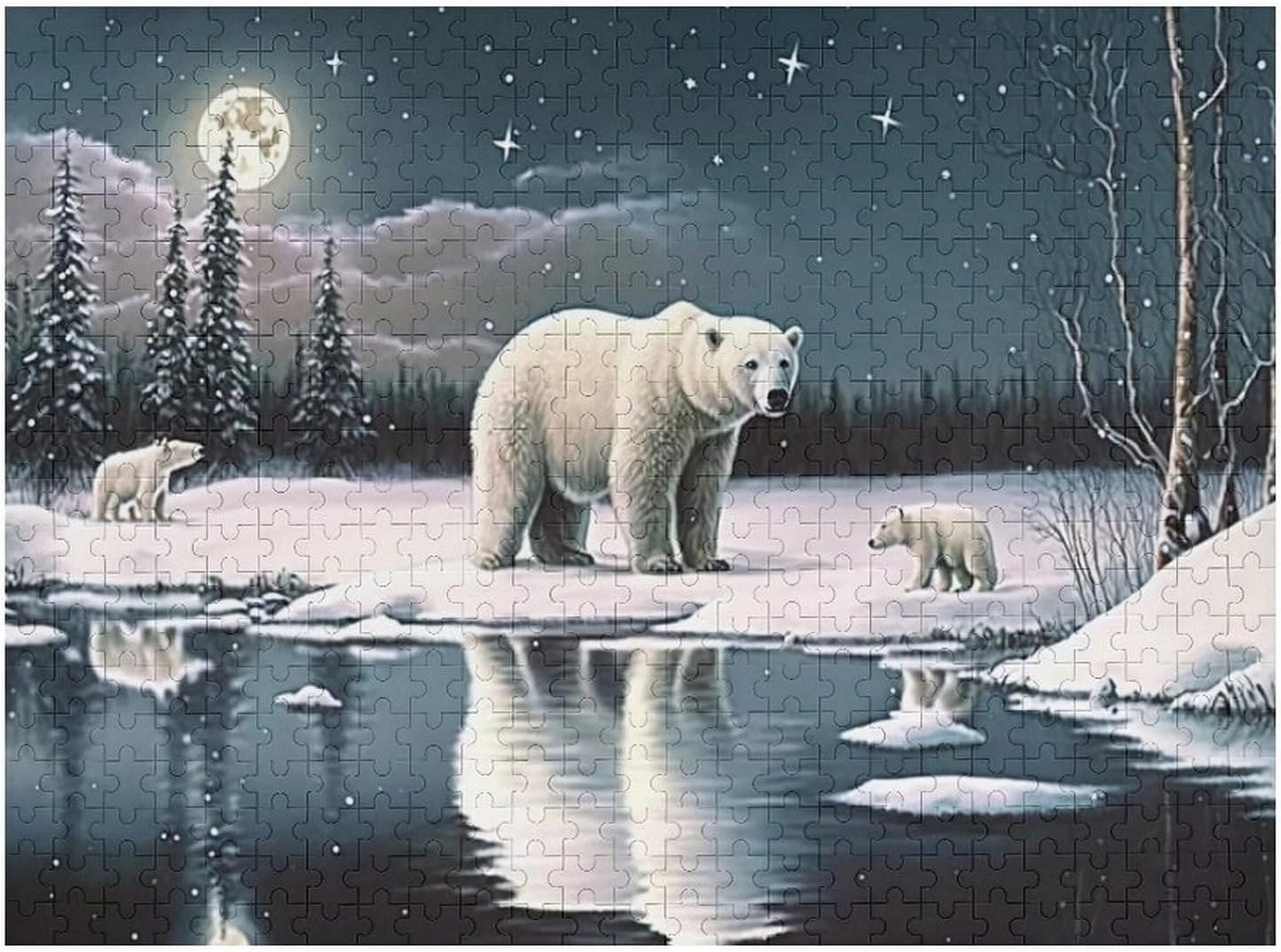 500 Pieces Jigsaw Puzzle for Adults - Winter Polar Bear Puzzles - Starry Night Animal Puzzle Challenging Educational Toys Gifts for Home Decor Family Activities