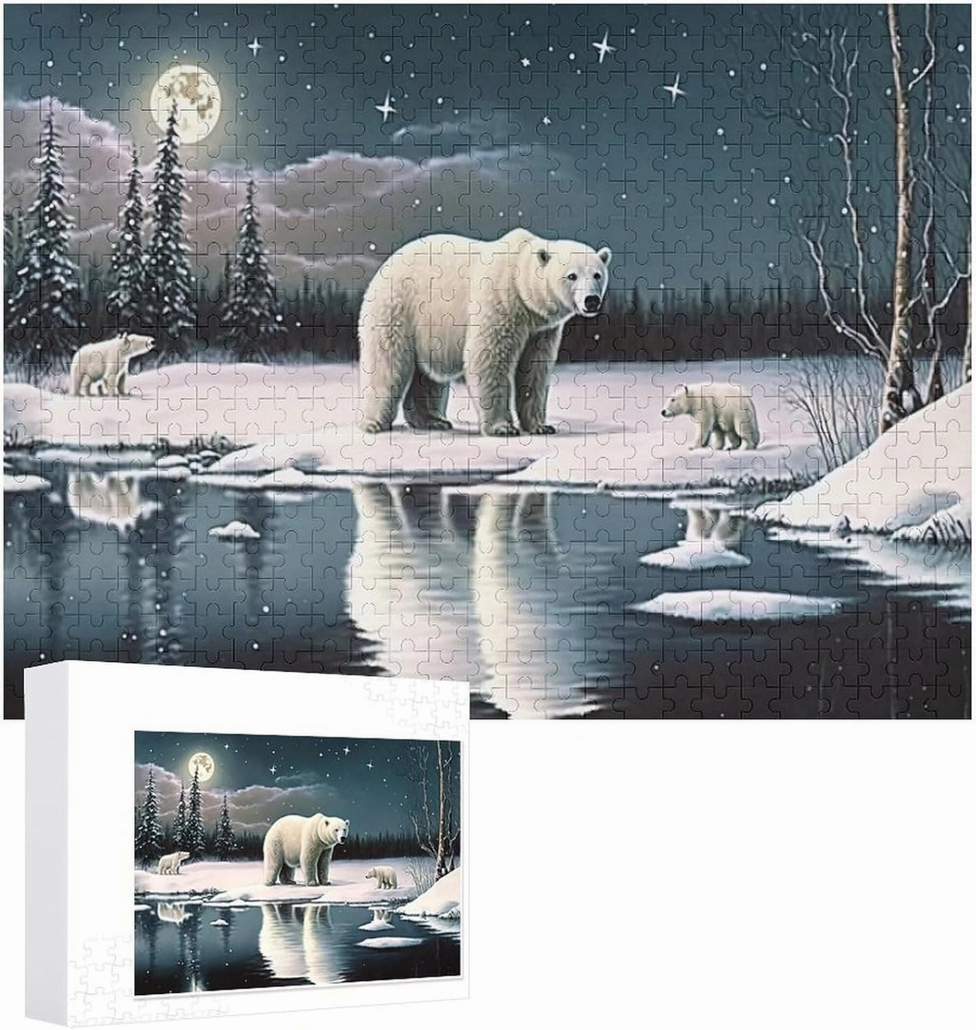 500 Pieces Jigsaw Puzzle for Adults - Winter Polar Bear Puzzles - Starry Night Animal Puzzle Challenging Educational Toys Gifts for Home Decor Family Activities